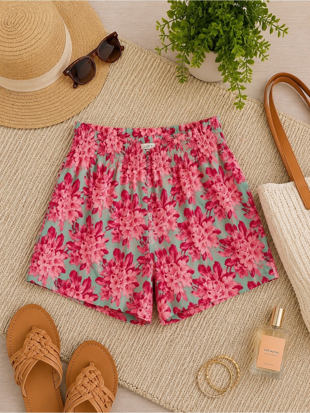 LOFT Pink Floral Pull-On High Waisted Shorts Size XS